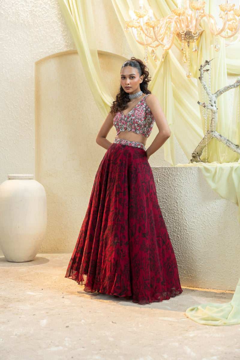 Shadow Rose Hand-Embroidered Lehenga Without Dupatta
