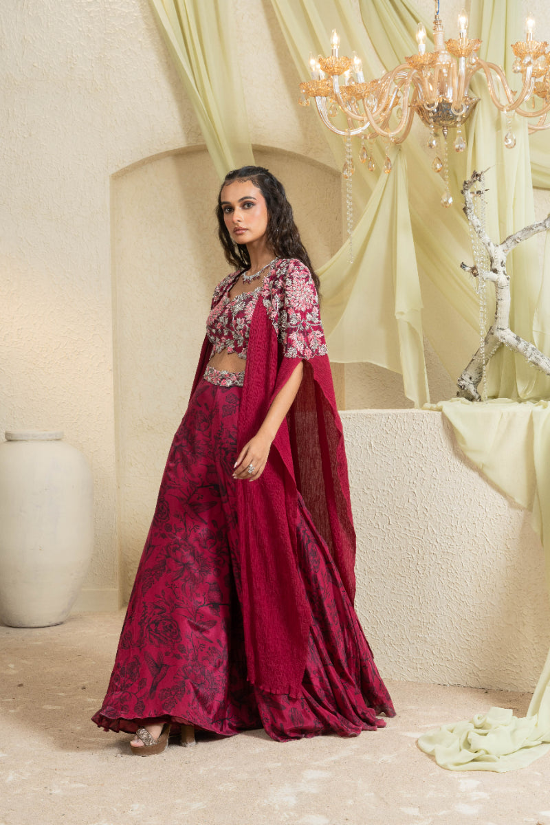 Shadow Rose Hand-Embroidered Pant Lehenga (Cape)