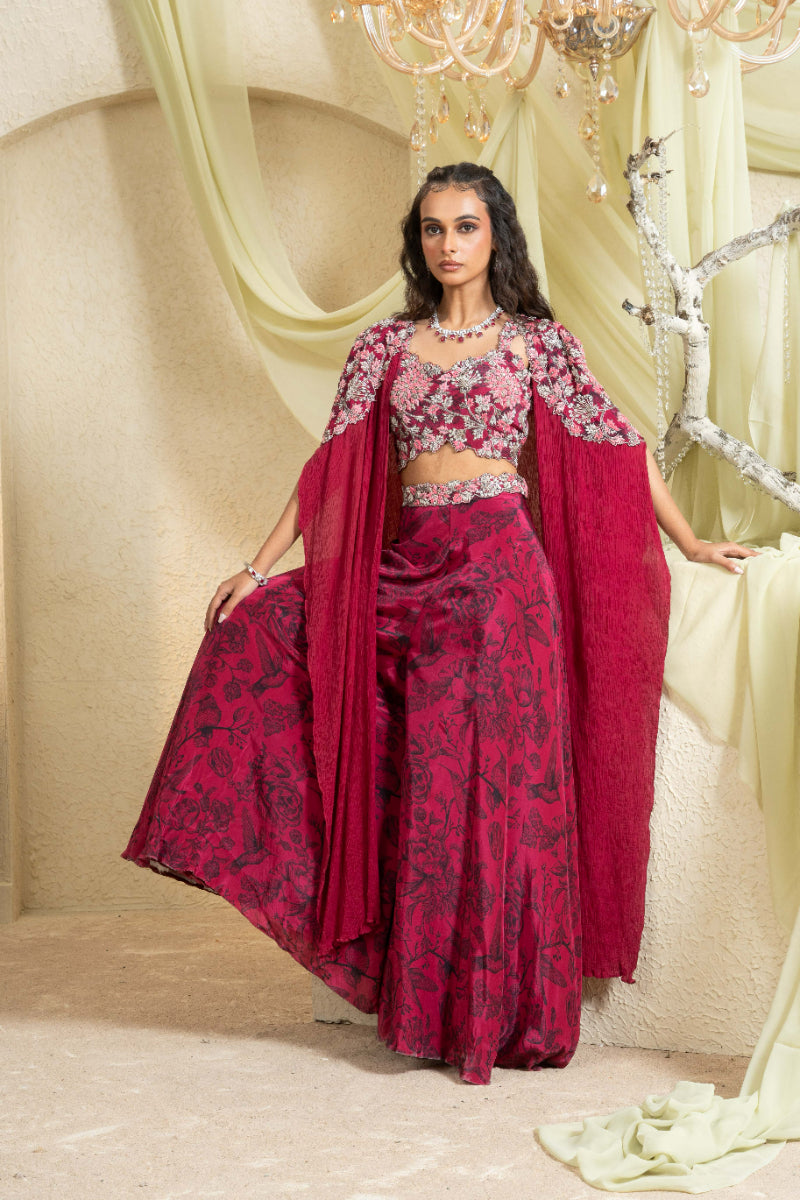Shadow Rose Hand-Embroidered Pant Lehenga (Cape)