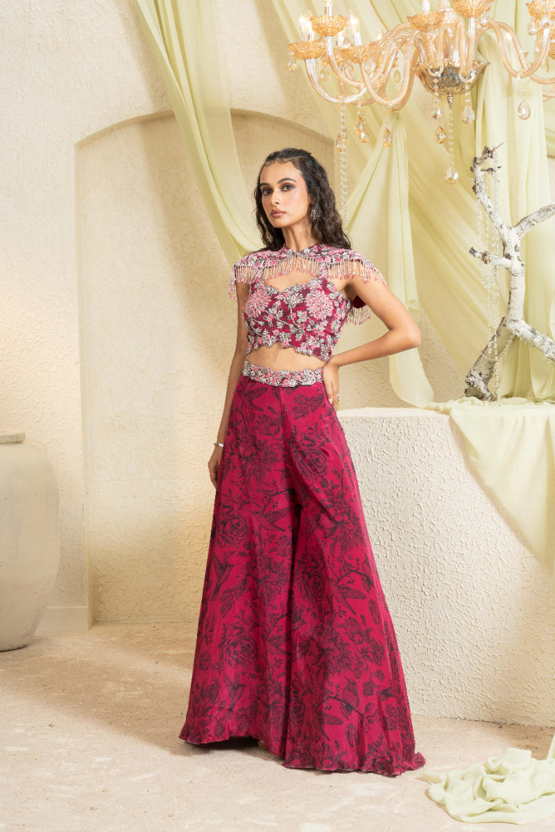 Shadow Rose Hand-Embroidered Pant Lehenga