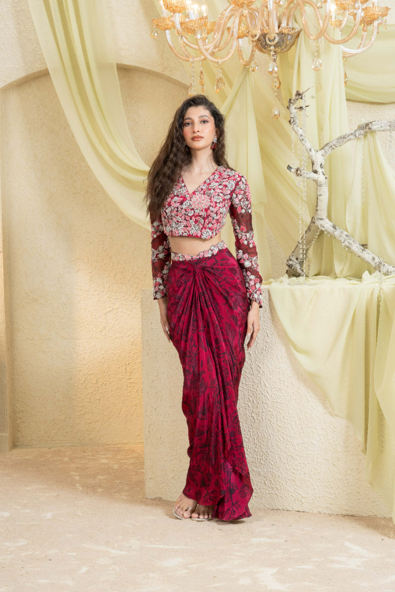 Shadow Rose Hand-Embroidered Jacket Set
