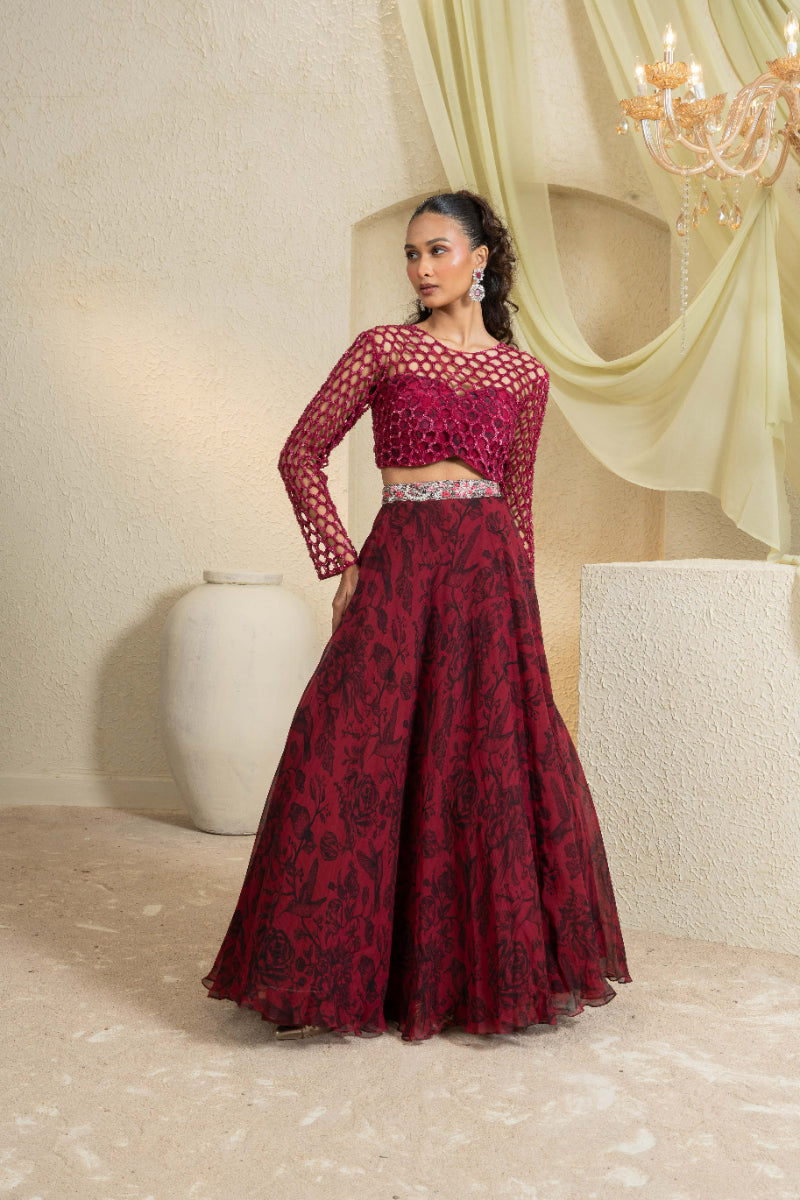 Shadow Rose Hand-Embroidered Lehenga