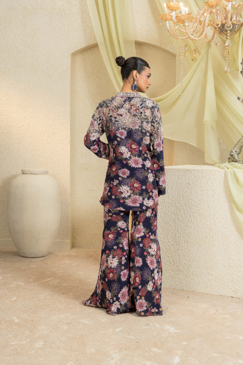 Twilight Bloom Hand-Embroidered Jacket Set