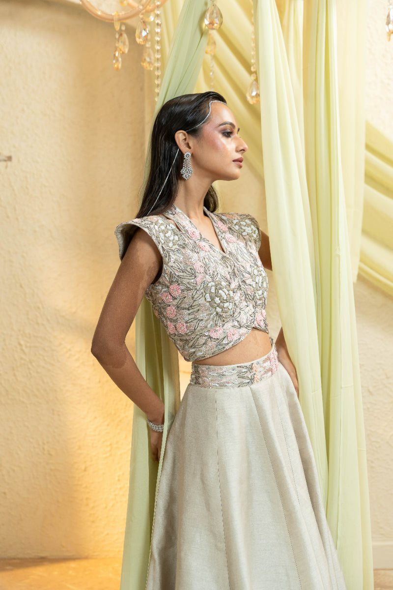 Ivory Mist Hand-Embroidered Lehenga