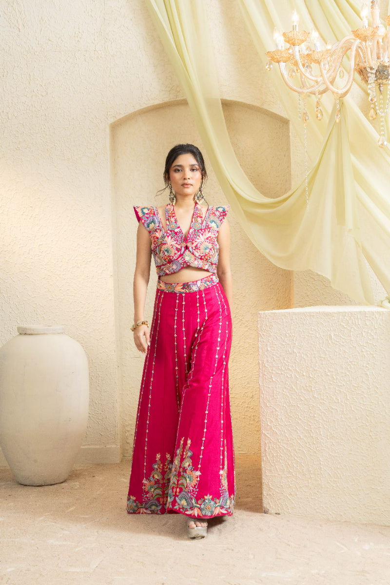 Fuchsia Bloom Hand-Embroidered Jumpsuit