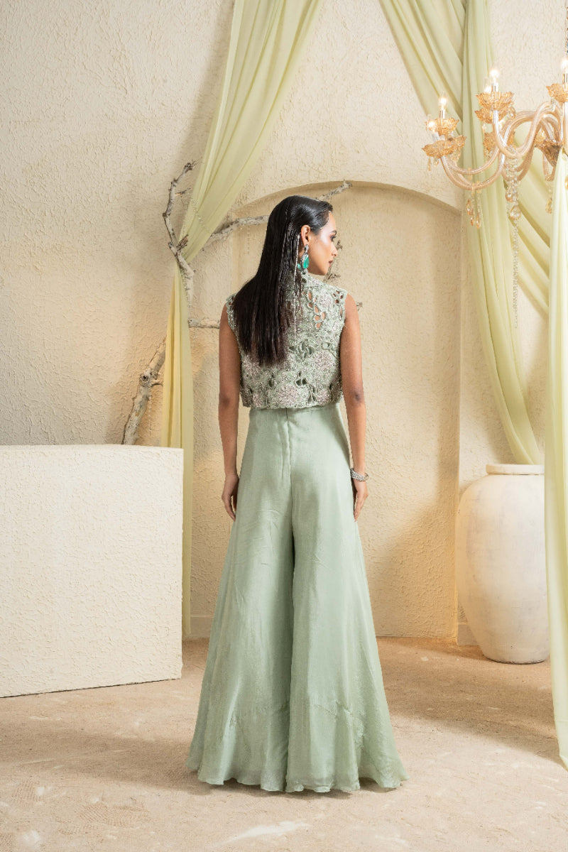 Sage Mist Hand-Embroidered Jacket Jumpsuit