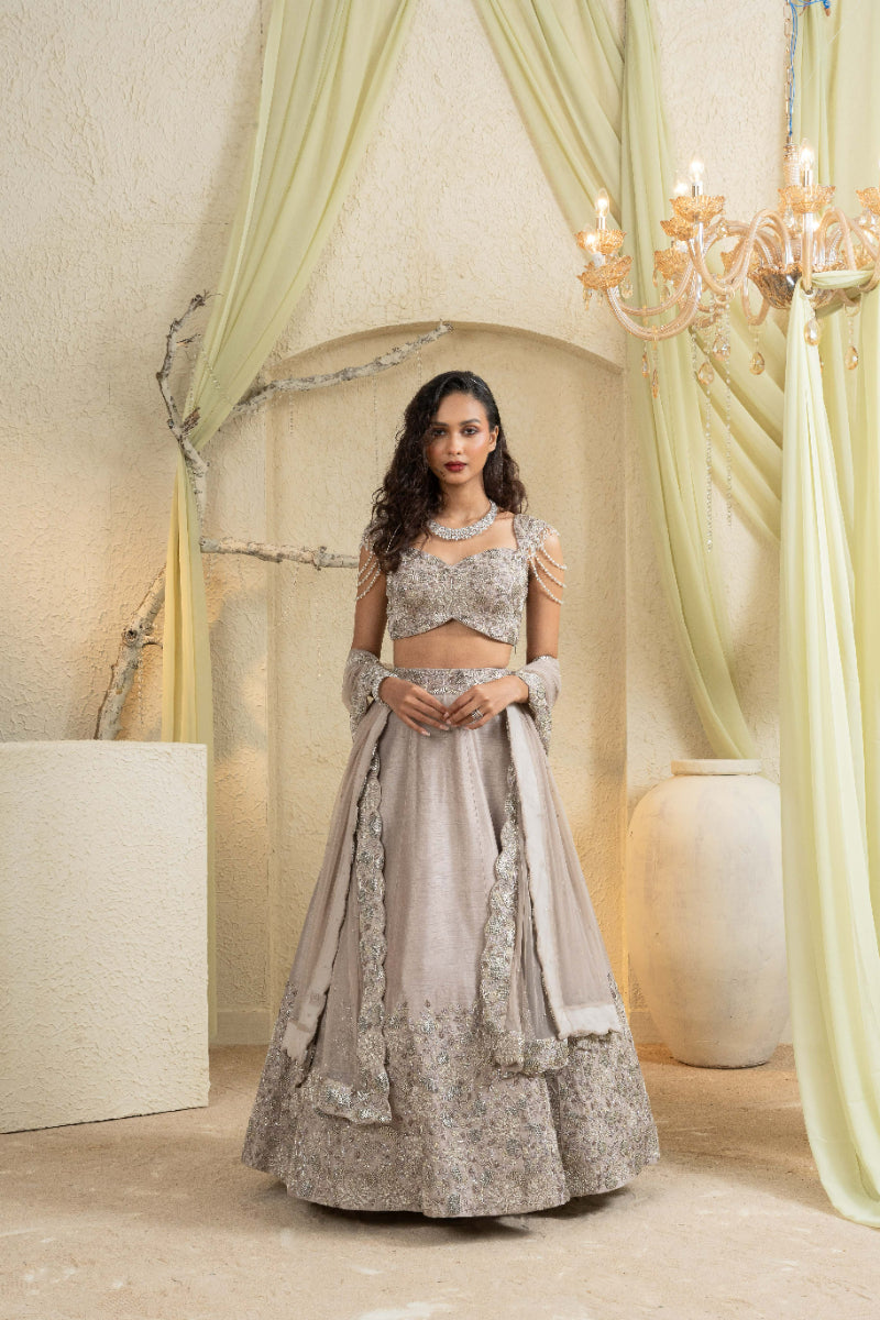 Champagne Gold Hand-Embroidered Lehenga