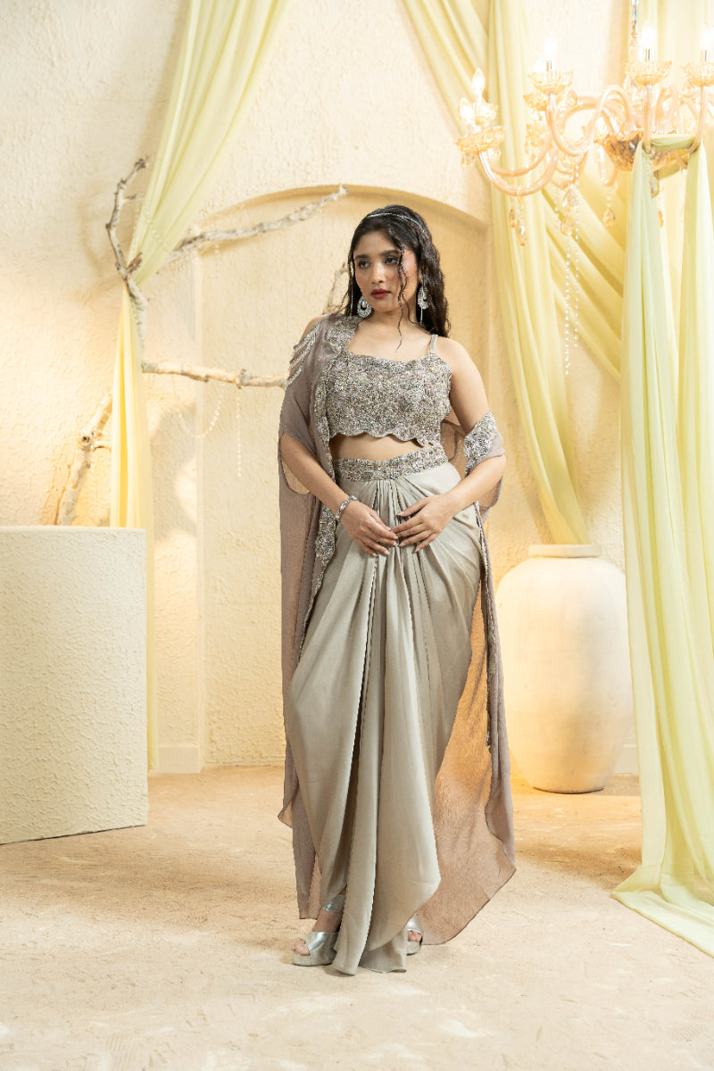 Champagne Gold Hand-Embroidered Cape Set