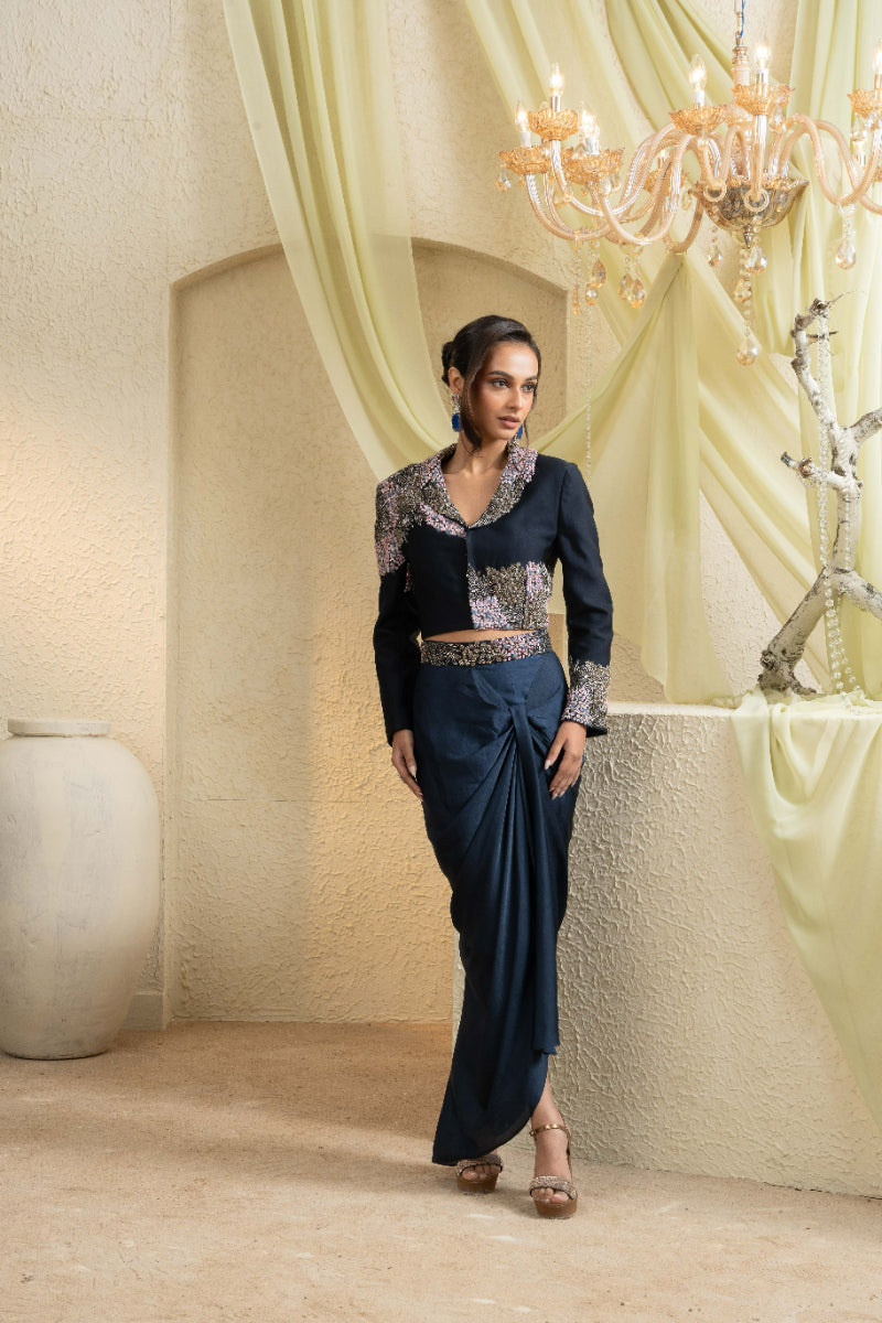 Midnight Hand-Embroidered Jacket Set
