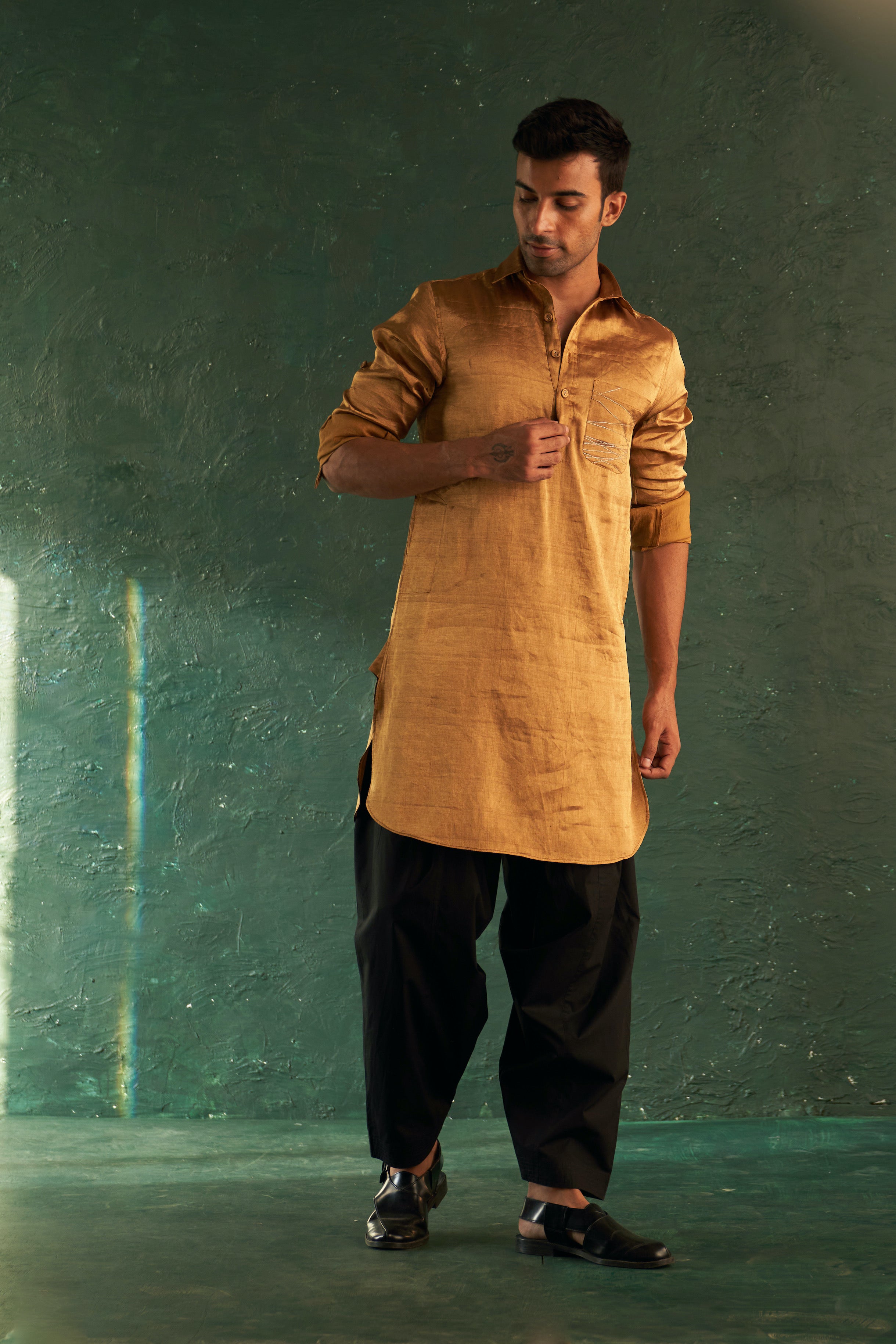 Midas Gold Tissue Pathani Kurta With Salwar- set of 2