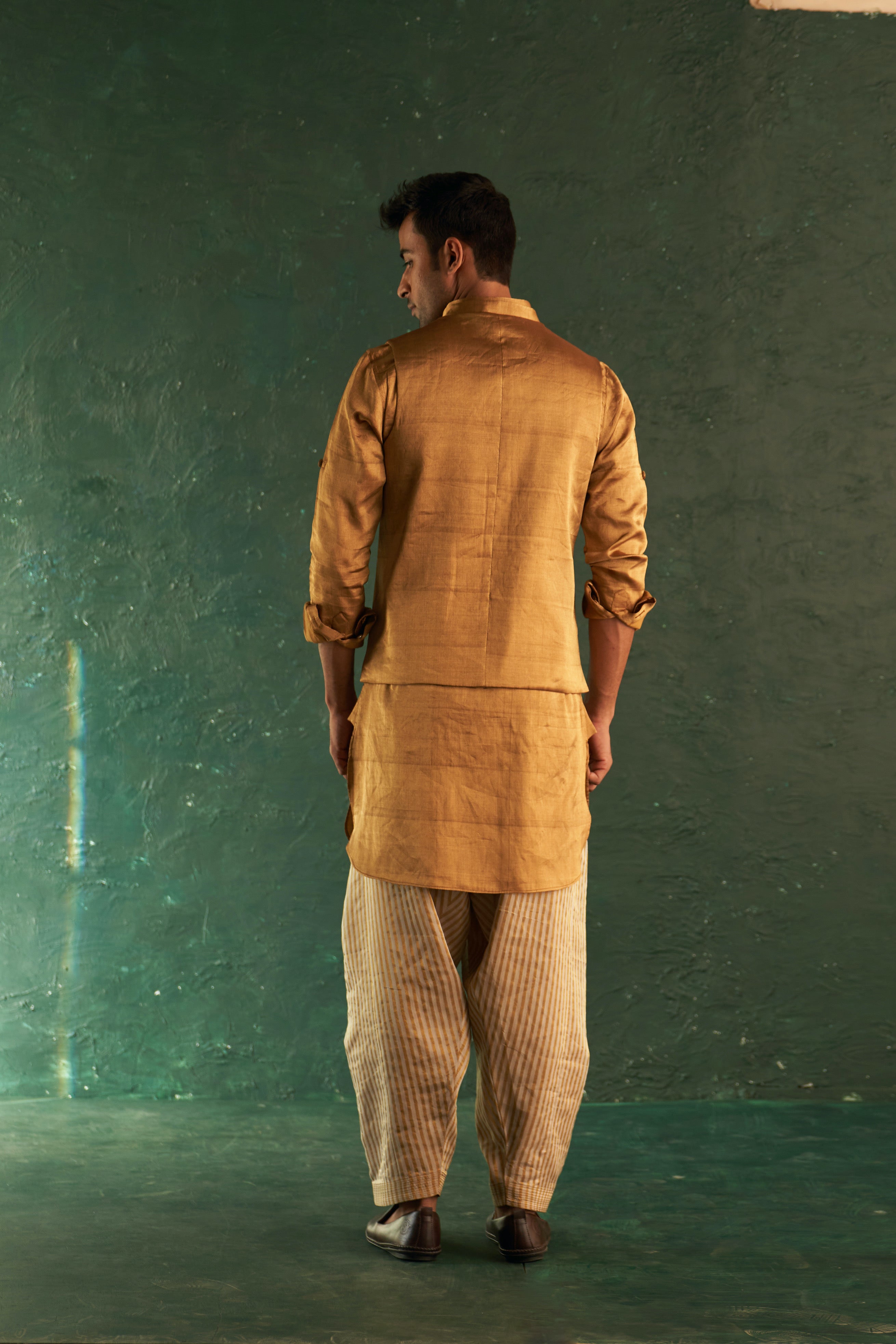 Midas Gold Tissue Pathani Kurta With Salwar- set of 2