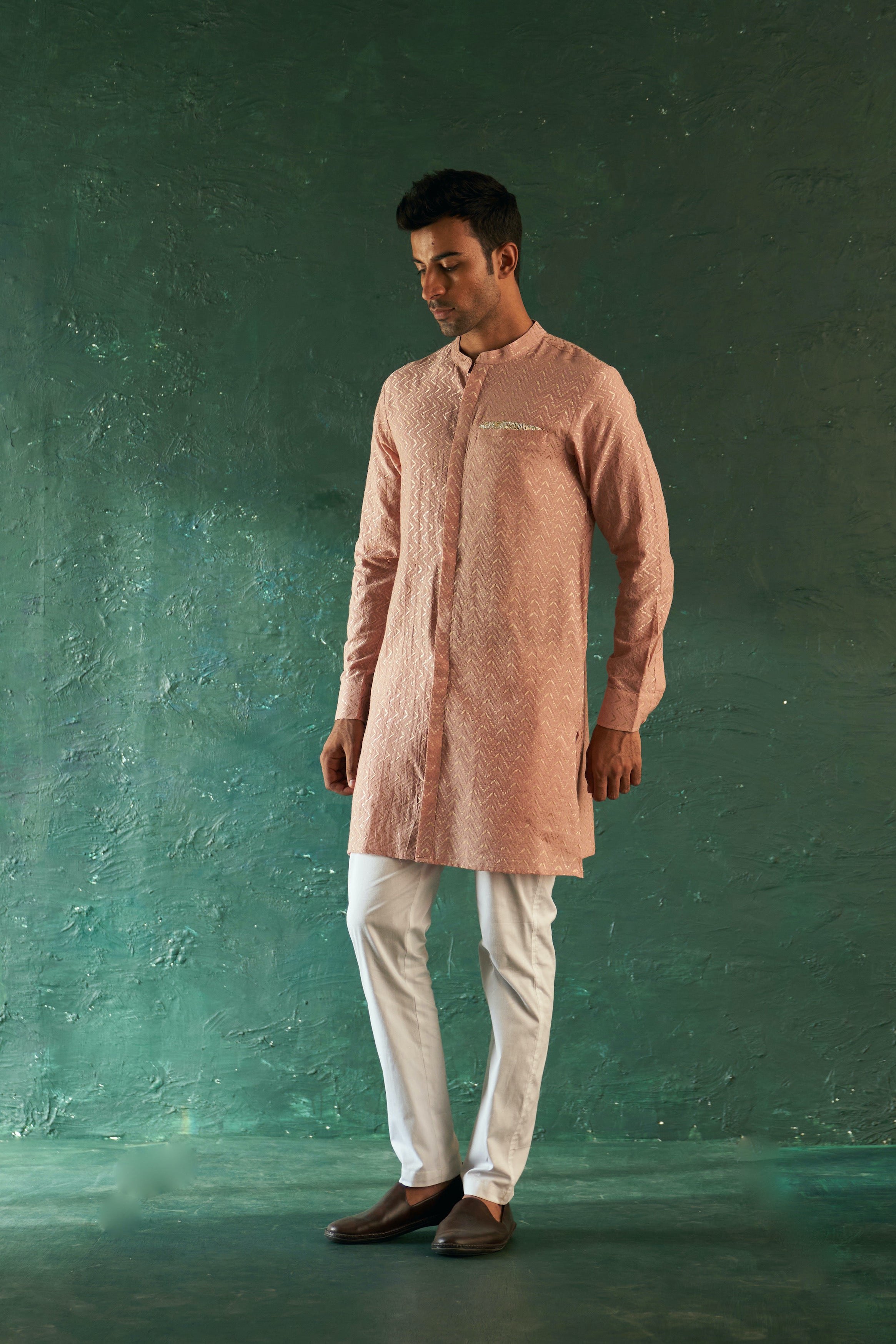 Midas Old Rose Chevron Kurta With Pant- set of 2