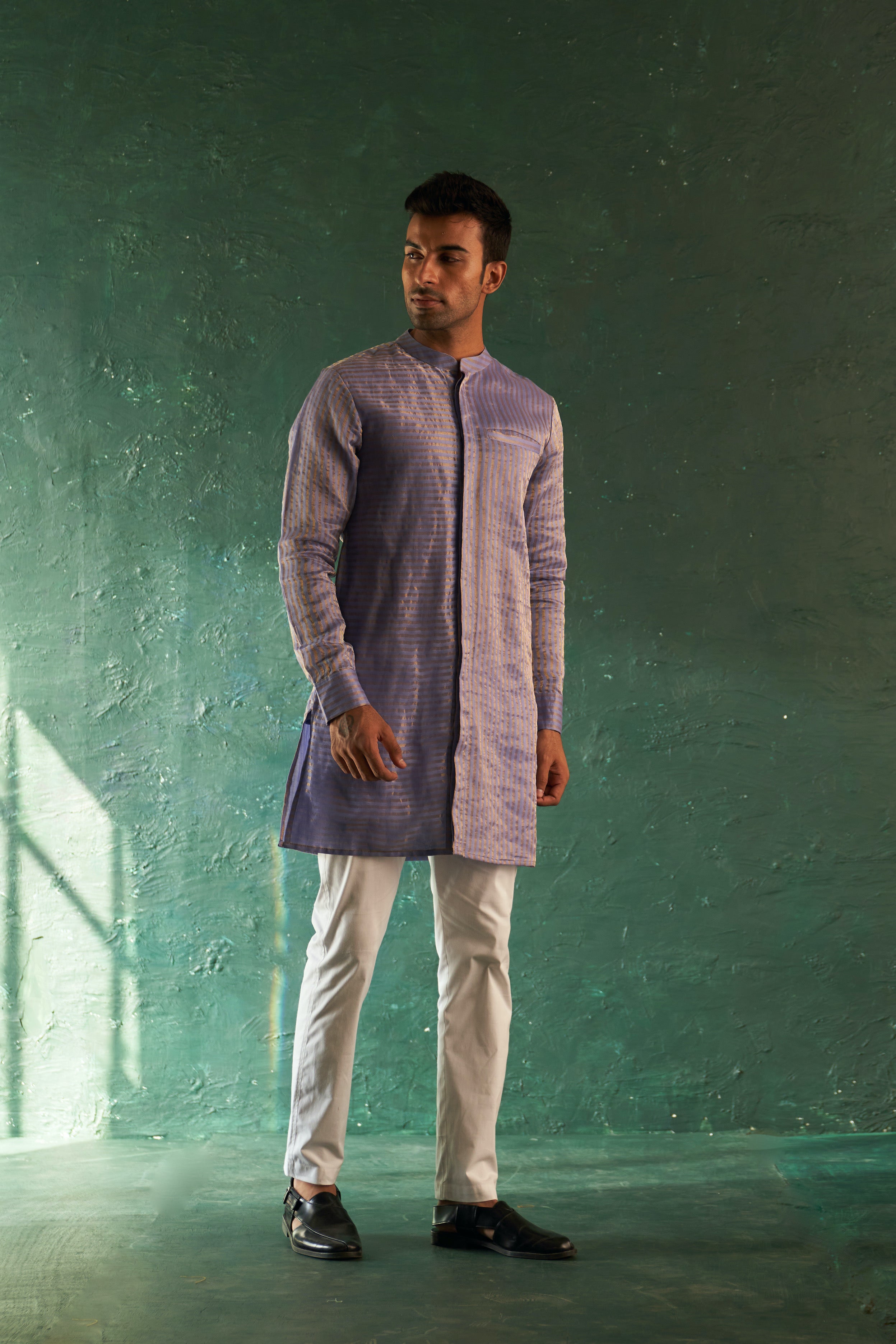 Midas Lavender Tissue Stripe Kurta With Pant- set of 2