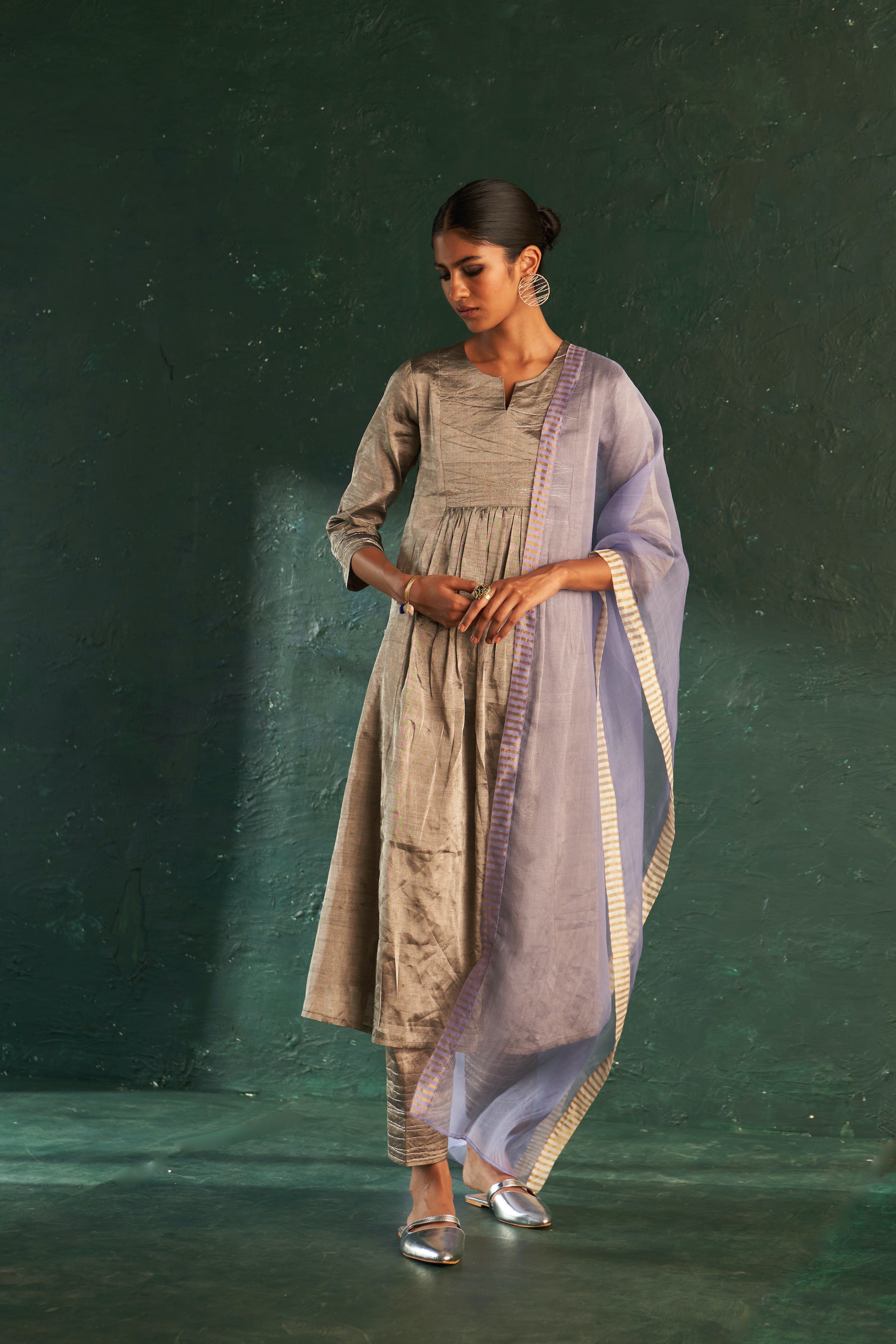 Midas Silver Tissue Kurta - Set of 3