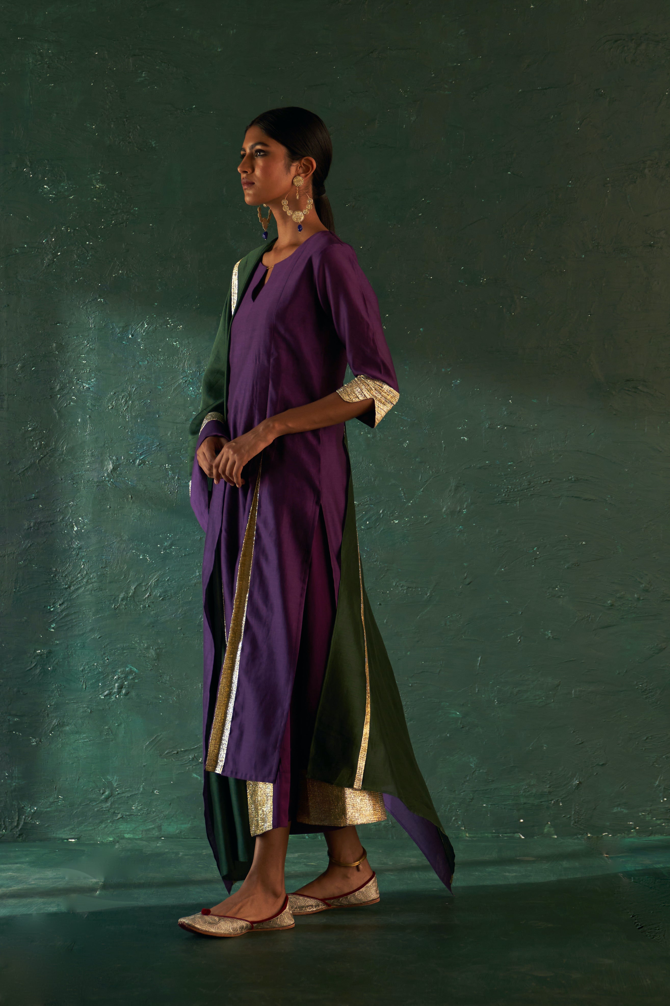 Midas Purple Chanderi Kurta - Set of 3