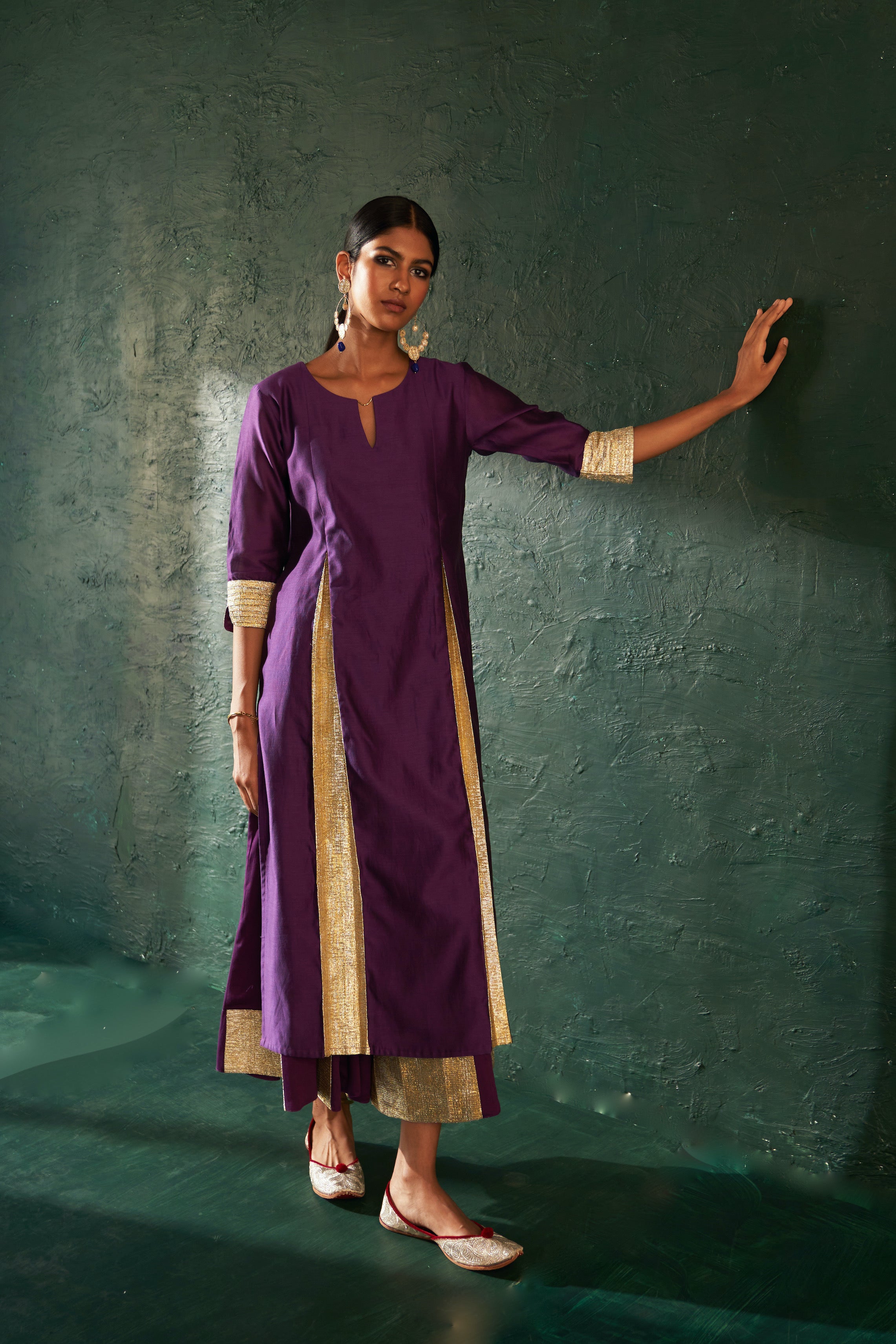 Midas Purple Chanderi Kurta - Set of 3