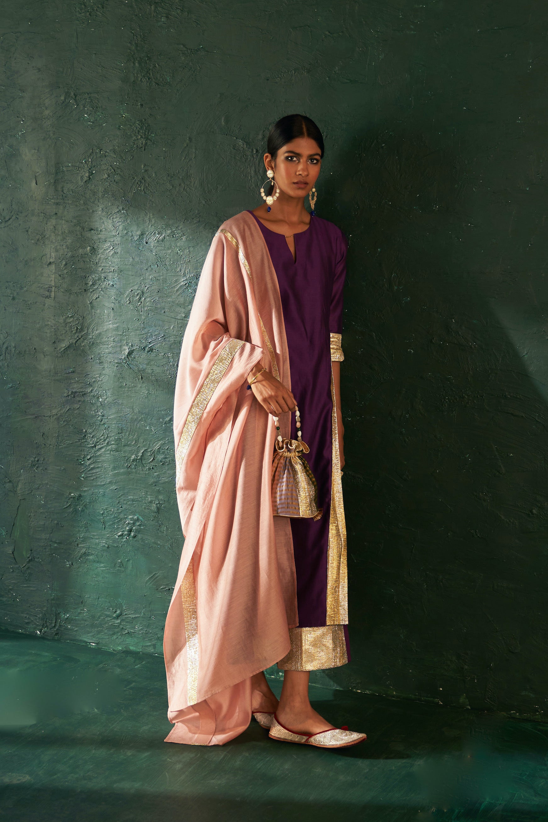 Midas Purple Chanderi Kurta - Set of 3