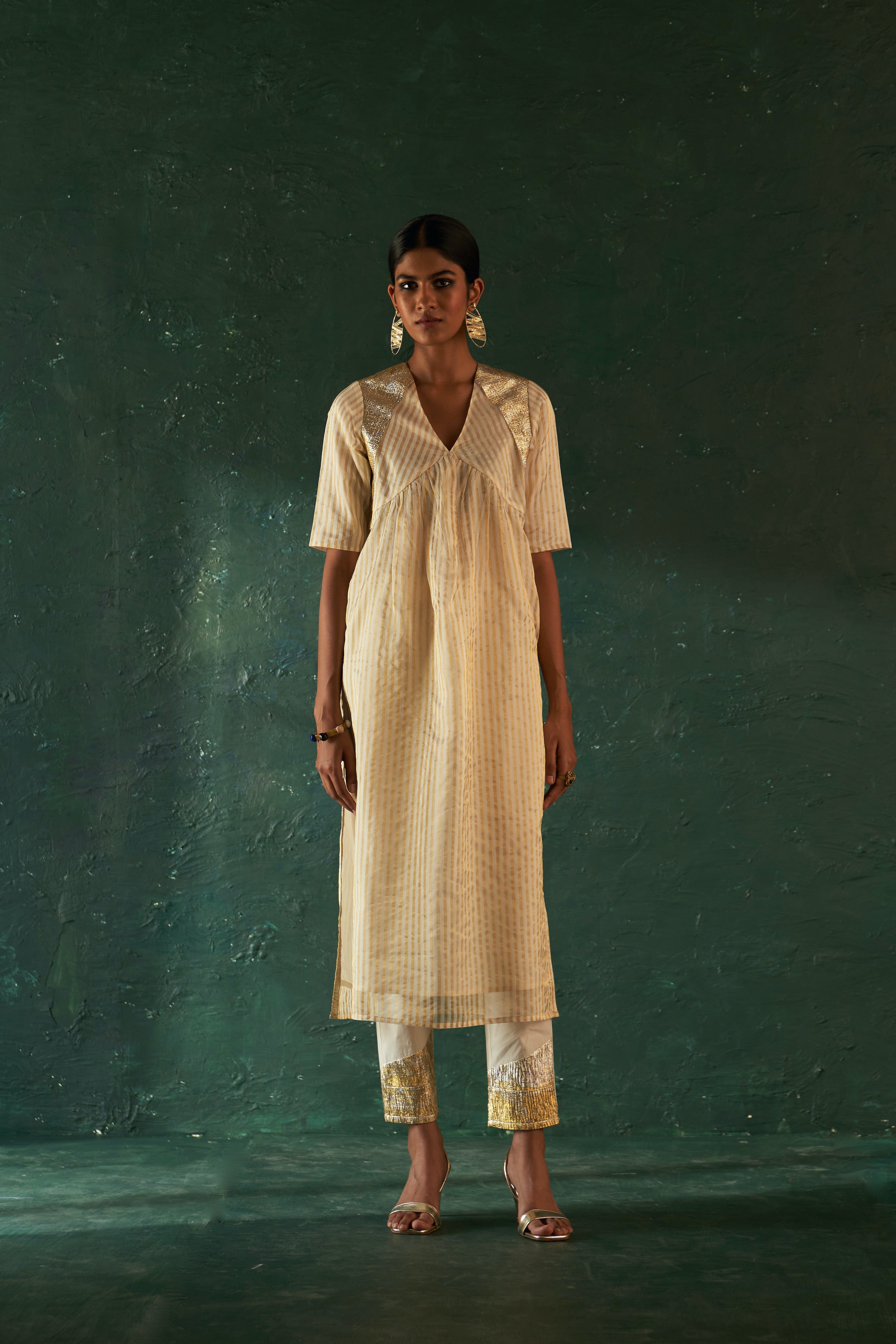 Midas Ivory Tissue Stripe Kurta - set of 3