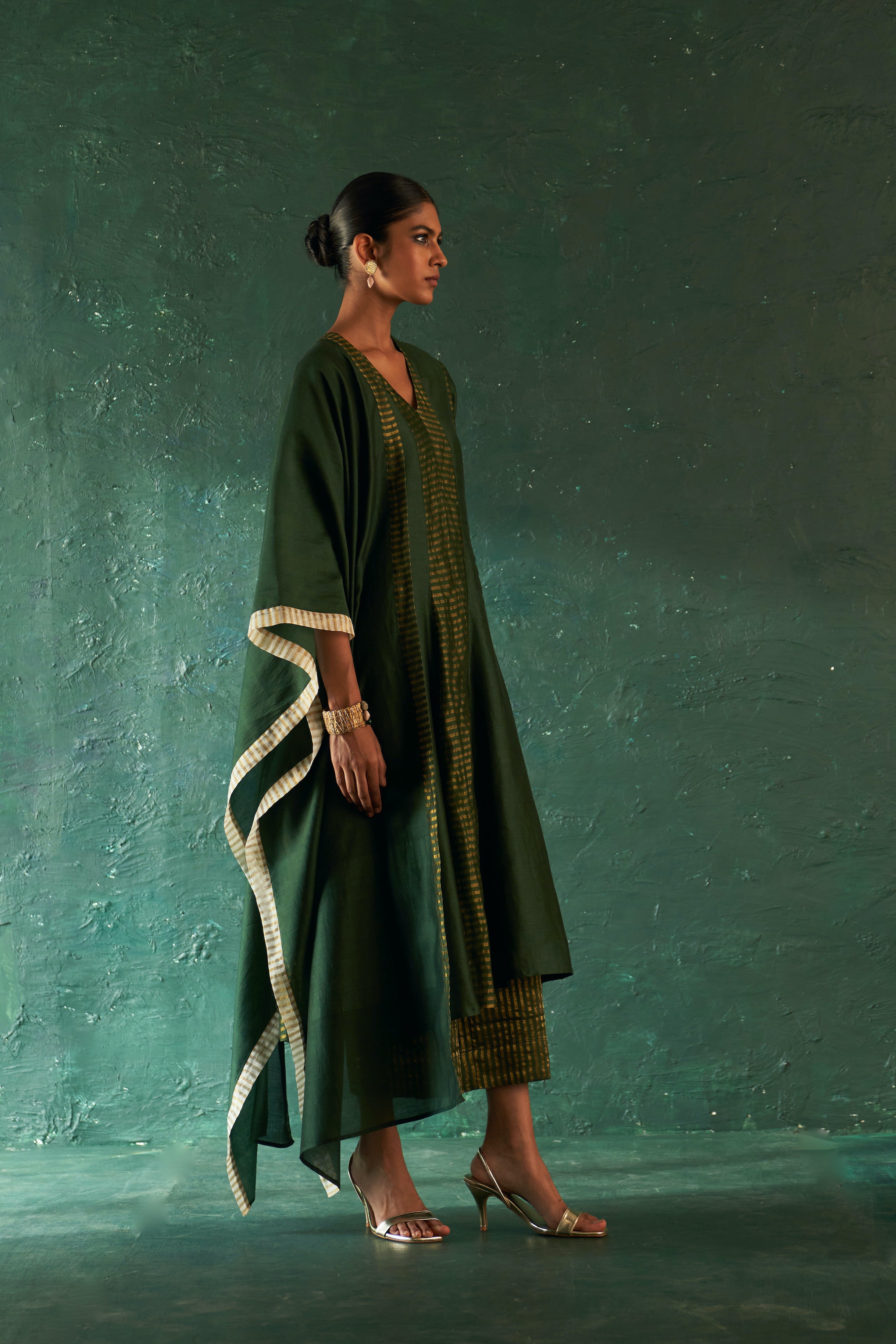 Midas Deep Green Chanderi Kurta - set of 3