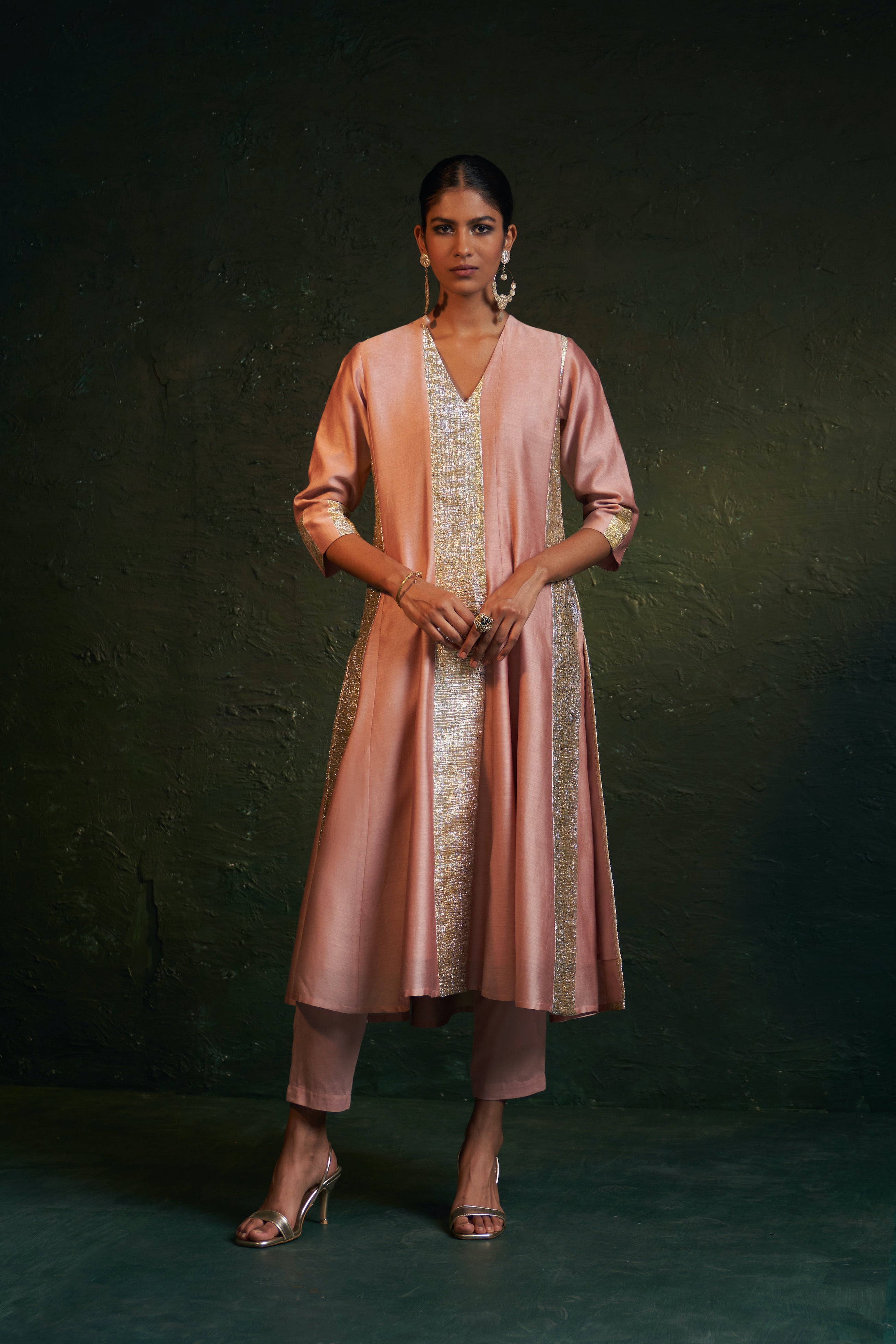Midas Rose Pink Chanderi Kurta - set of 3