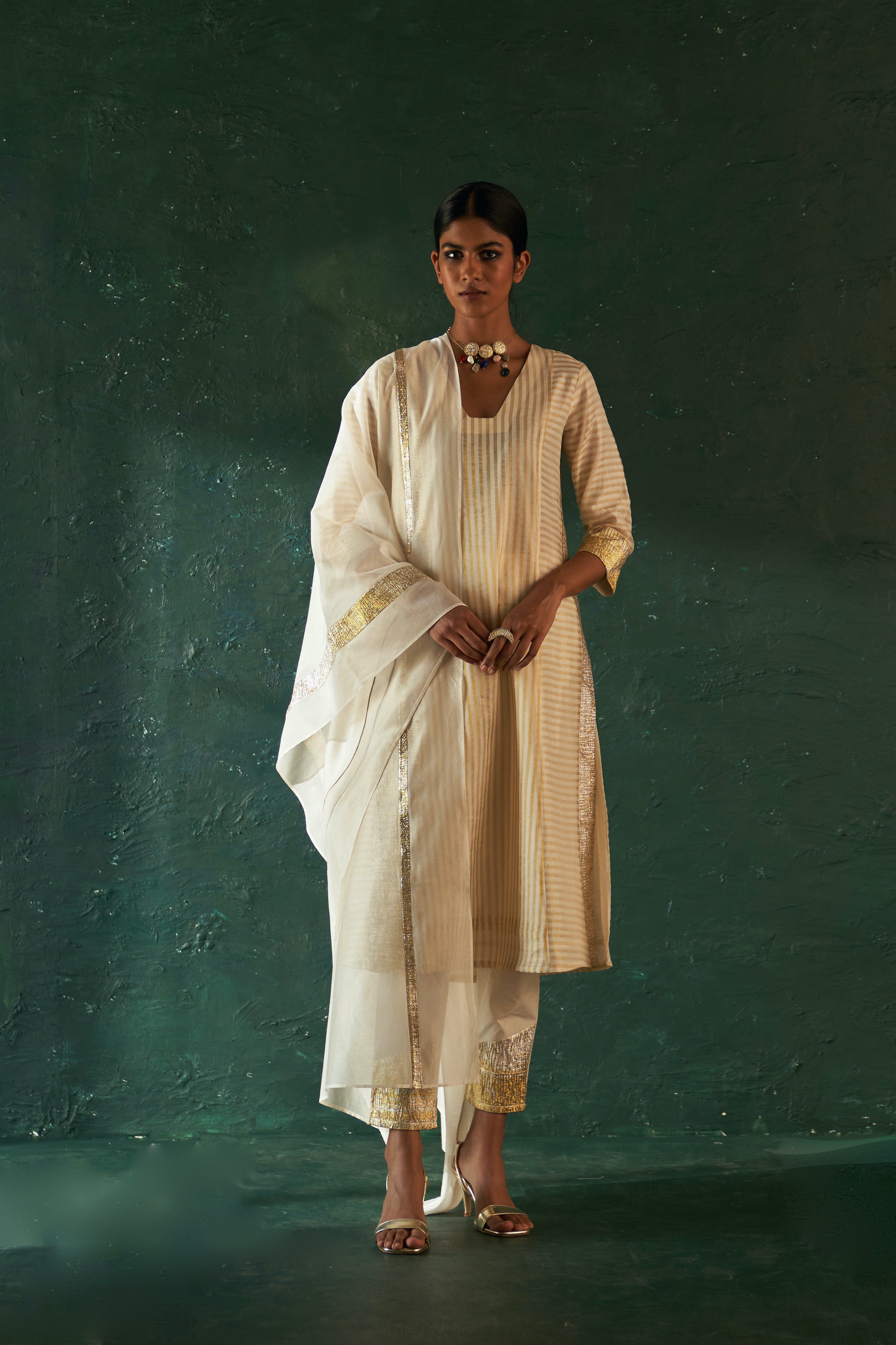 Midas Ivory Stripe Kurta - set of 3