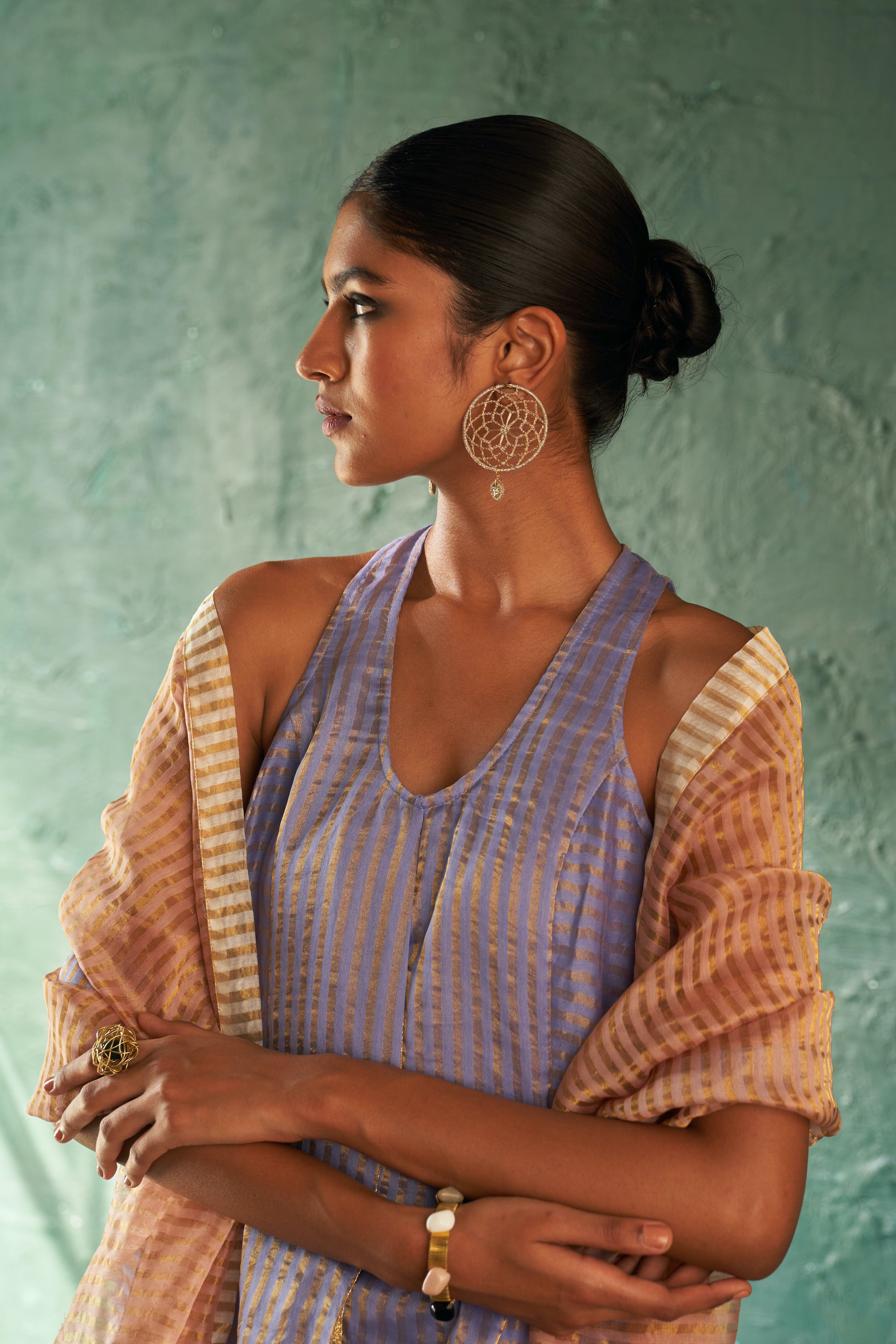 Midas Lavender Tissue Stripes Sharara Kurta - set of 3