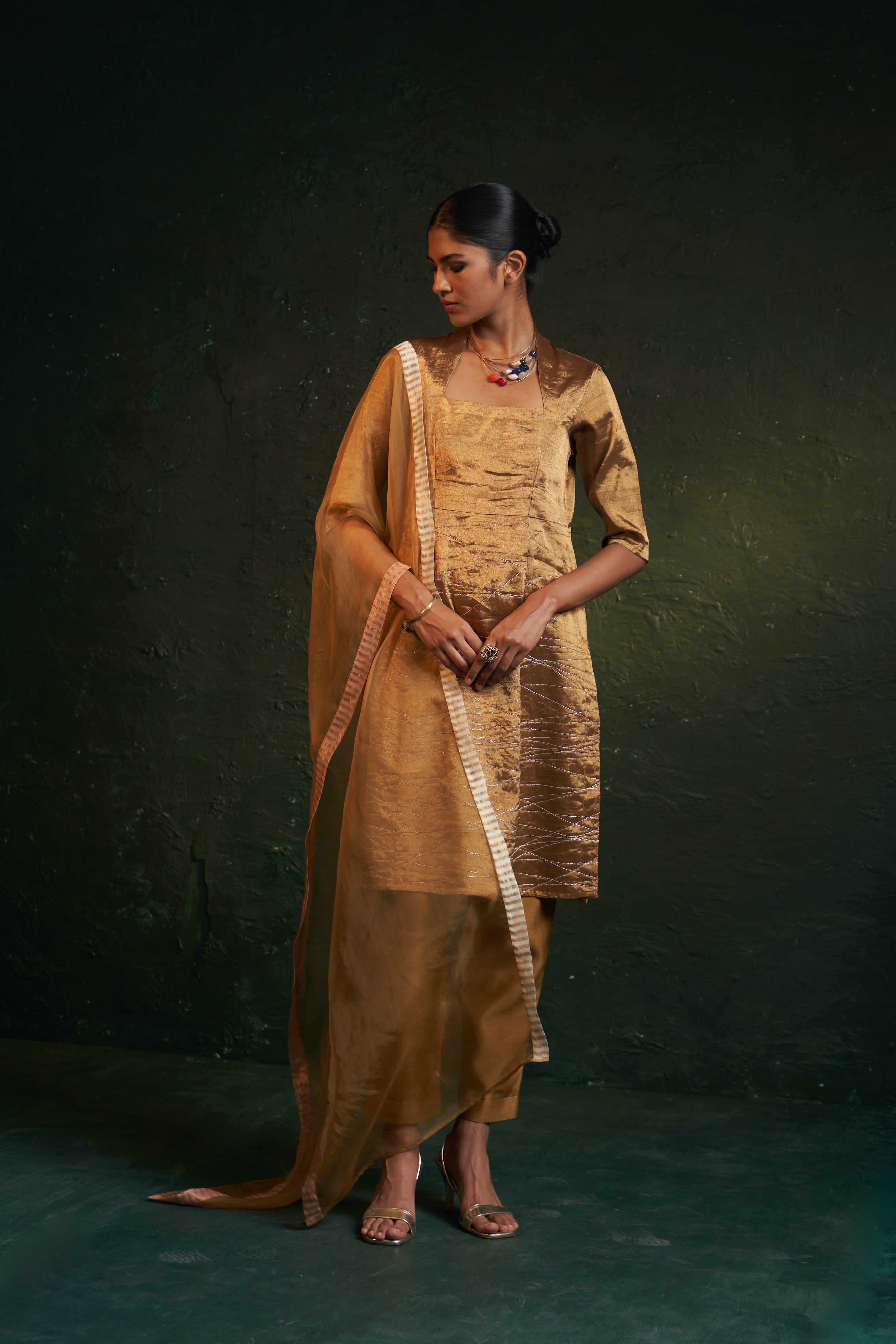 Midas Gold Tissue Kurta - Set of 3