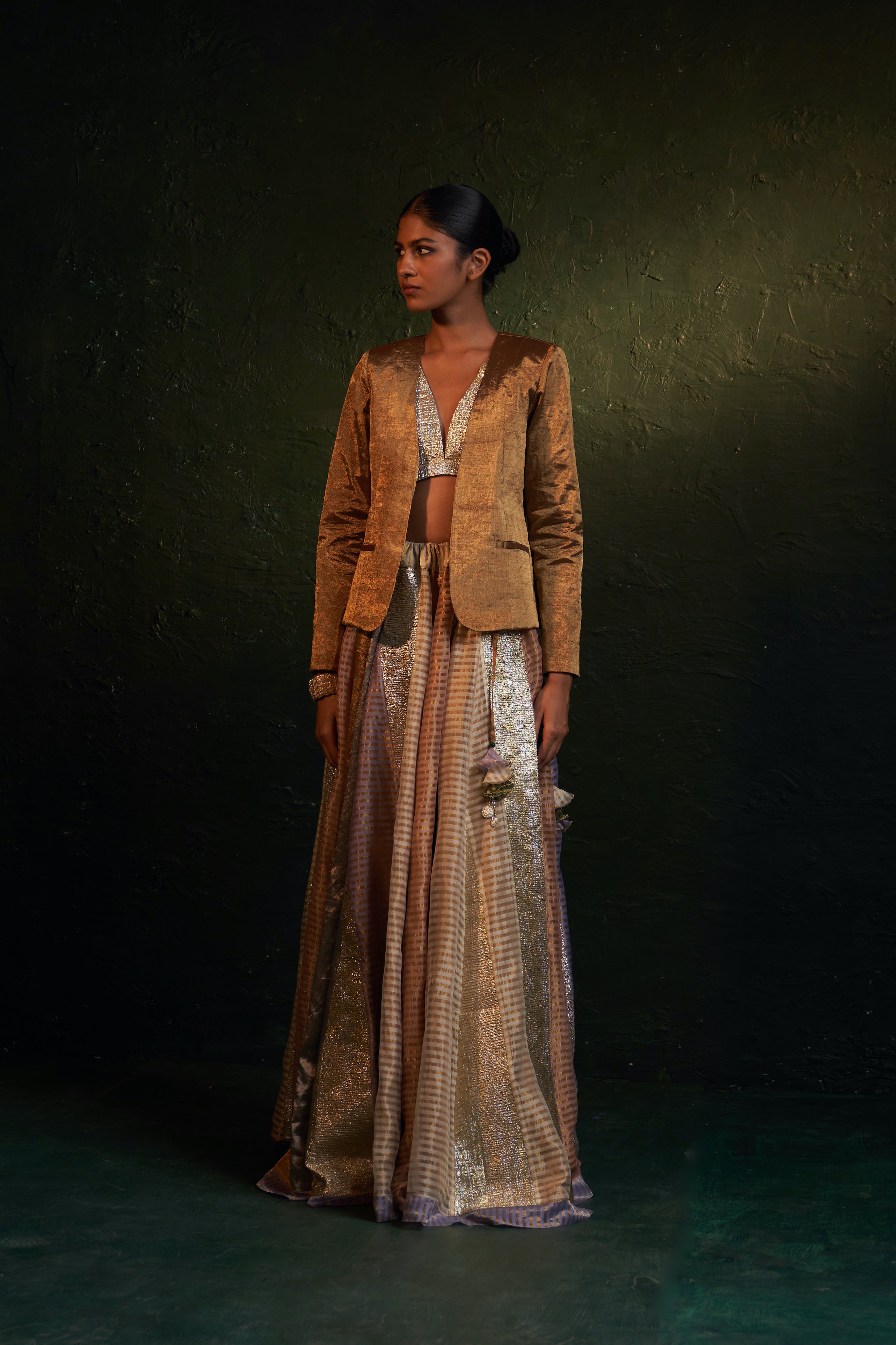 Midas Tissue Lehenga - Set of 3