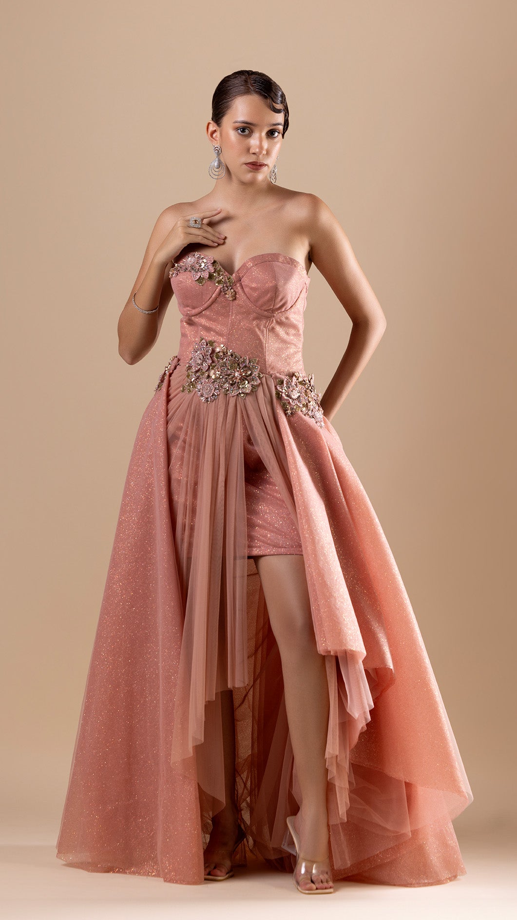 Blush Short Dress With Detachable Bussel