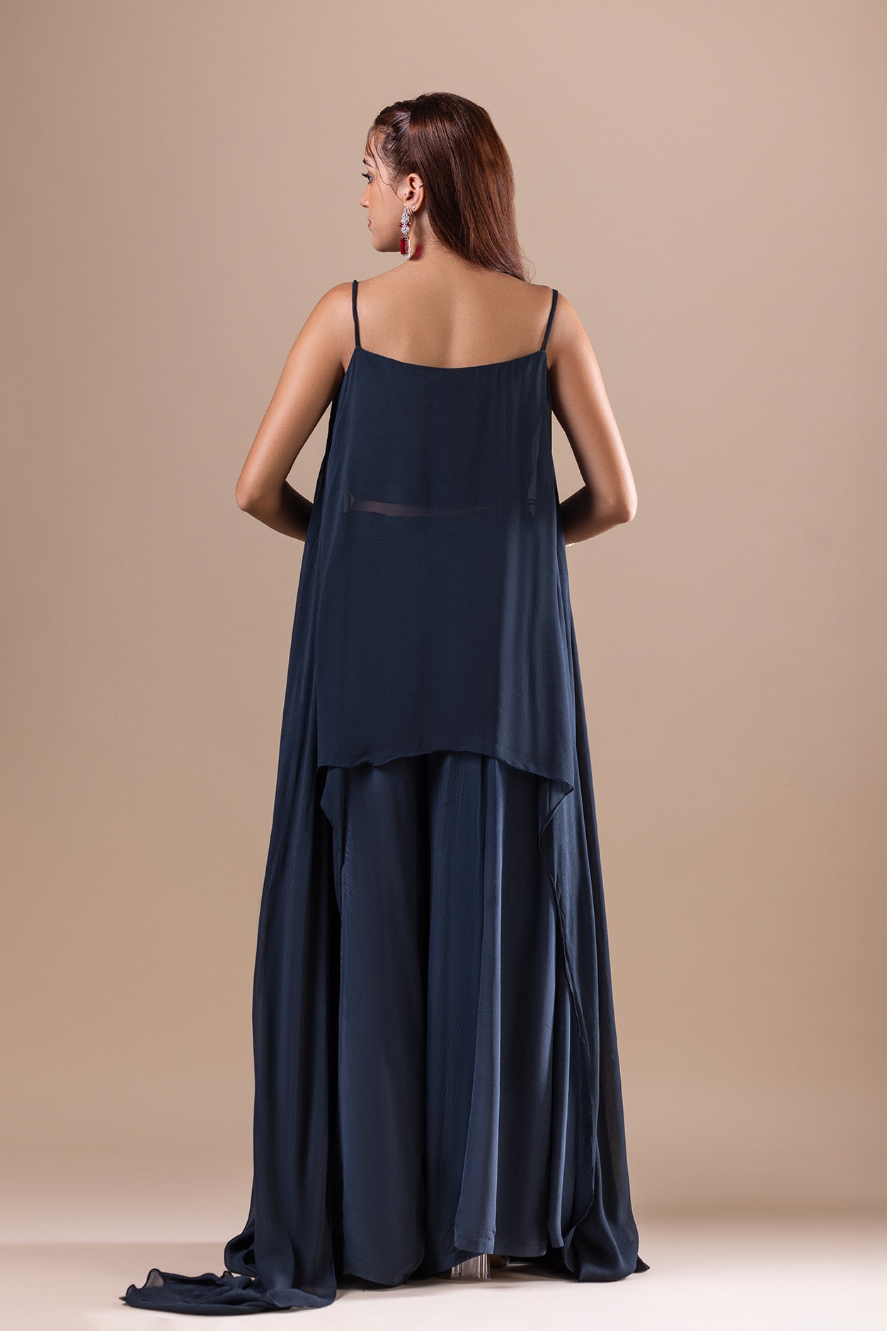 Bottle Green Georgette Long Top And Sharara