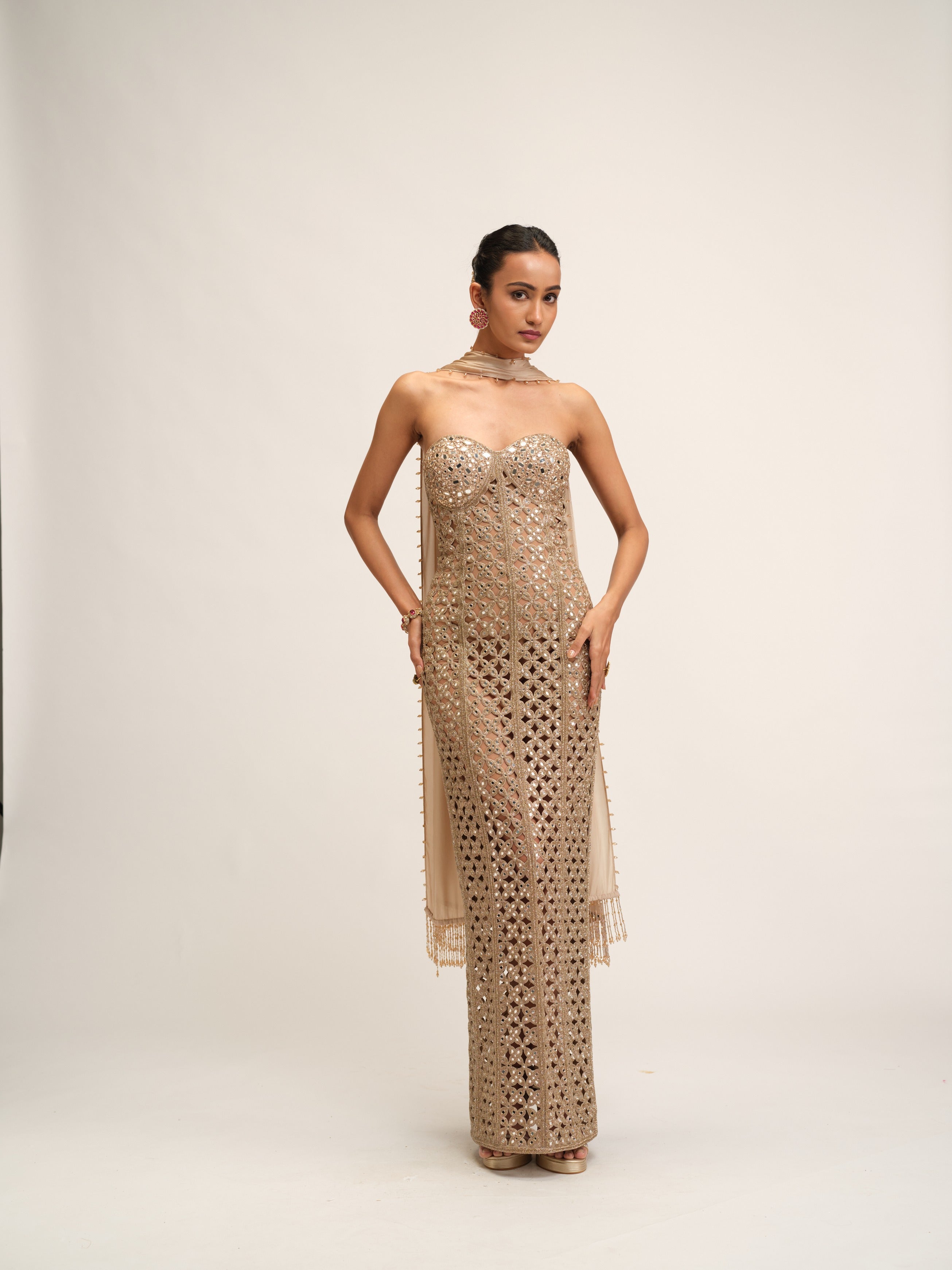 Light Beige Cutwork Dress Set