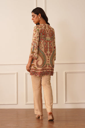 Beige Printed Crepe Set- Inchingindia