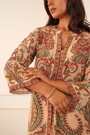 Beige Printed Crepe Set- Inchingindia