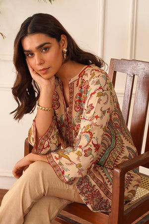 Beige Printed Crepe Set- Inchingindia