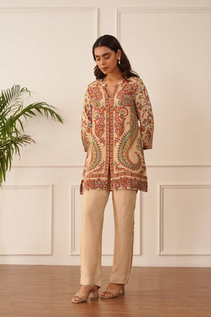 Beige Printed Crepe Set- Inchingindia