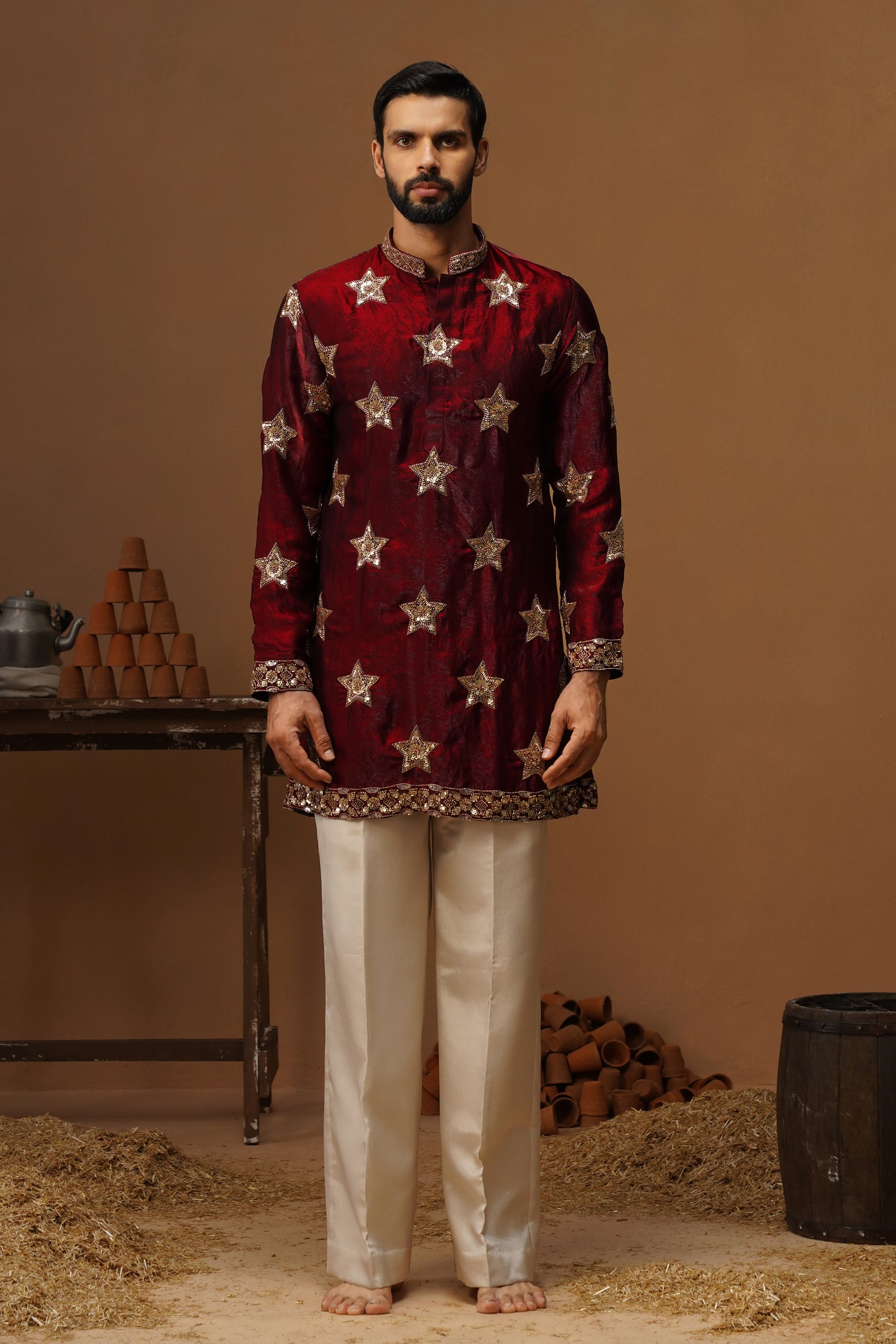 STAR MAROON SHORT KURTA SET