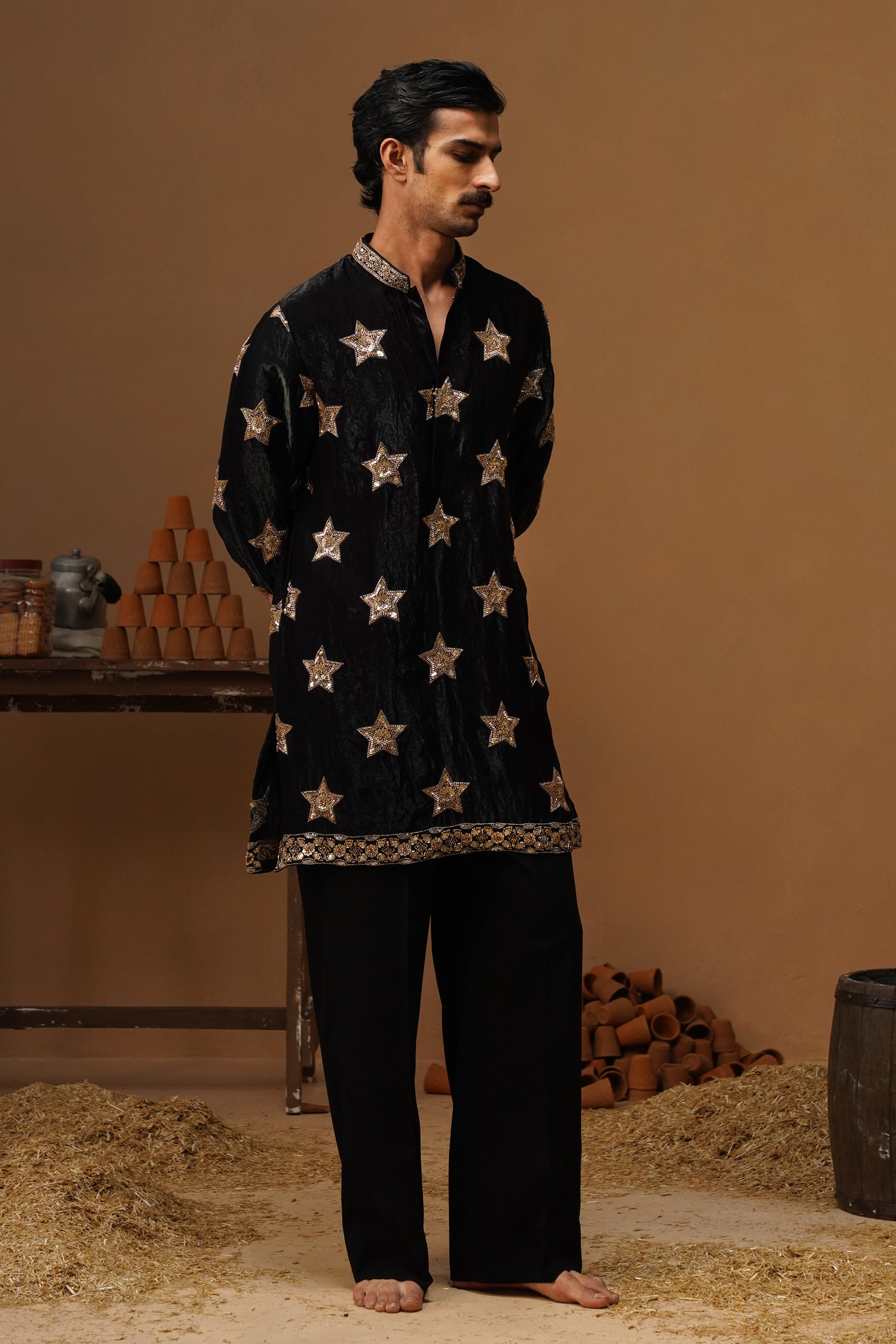 STAR BLACK SHORT KURTA SET