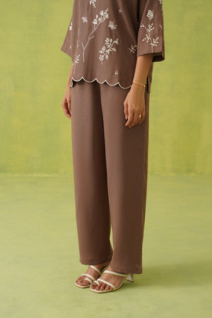 Brown Linen Embroidered Top For Women-inching india