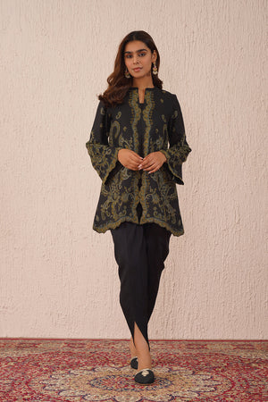 Black Woven Dhoti Set- Inching India