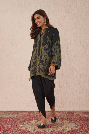 Black Woven Dhoti Set- Inching India