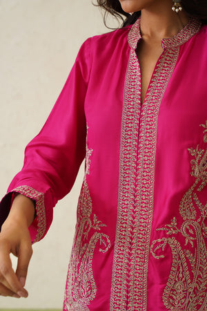 Hot Pink Paisley Embroidered Dhoti Set- Inching India