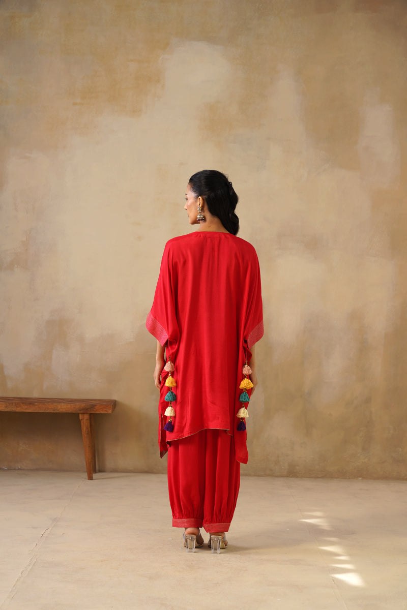 Noor Red Kaftan Suit Set