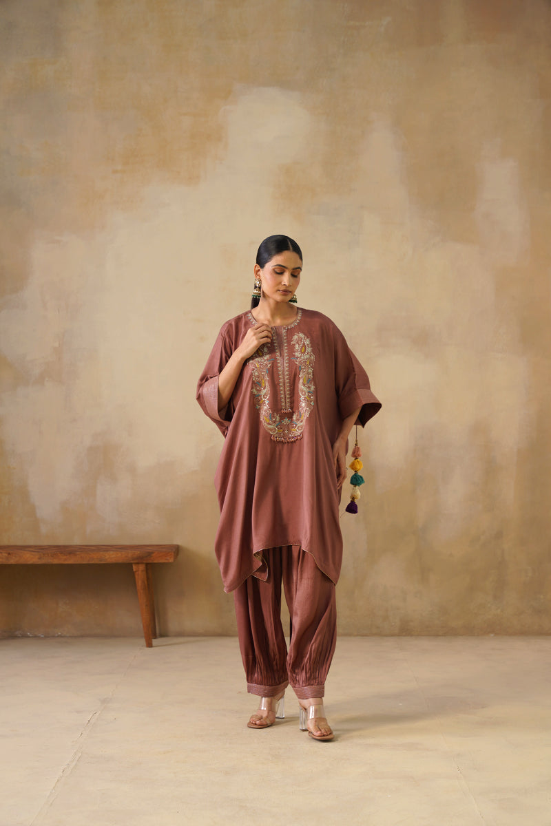 Noor Brown Kaftan Suit Set