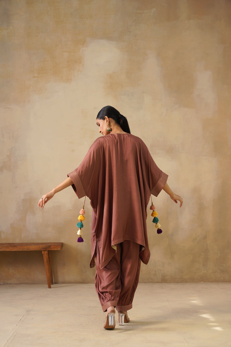 Noor Brown Kaftan Suit Set