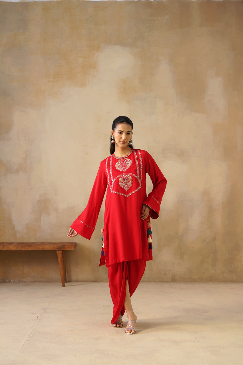 Noor Red Drape Skirt Set