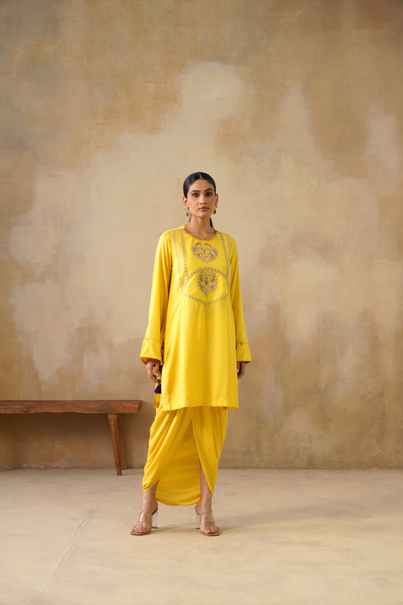 Noor Yellow Drape Skirt Set
