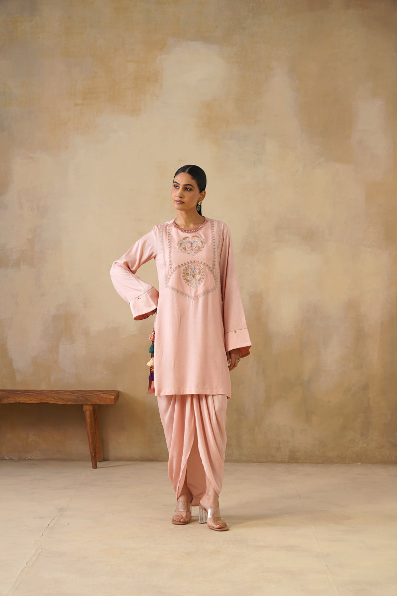 Noor Pink Drape Skirt Set