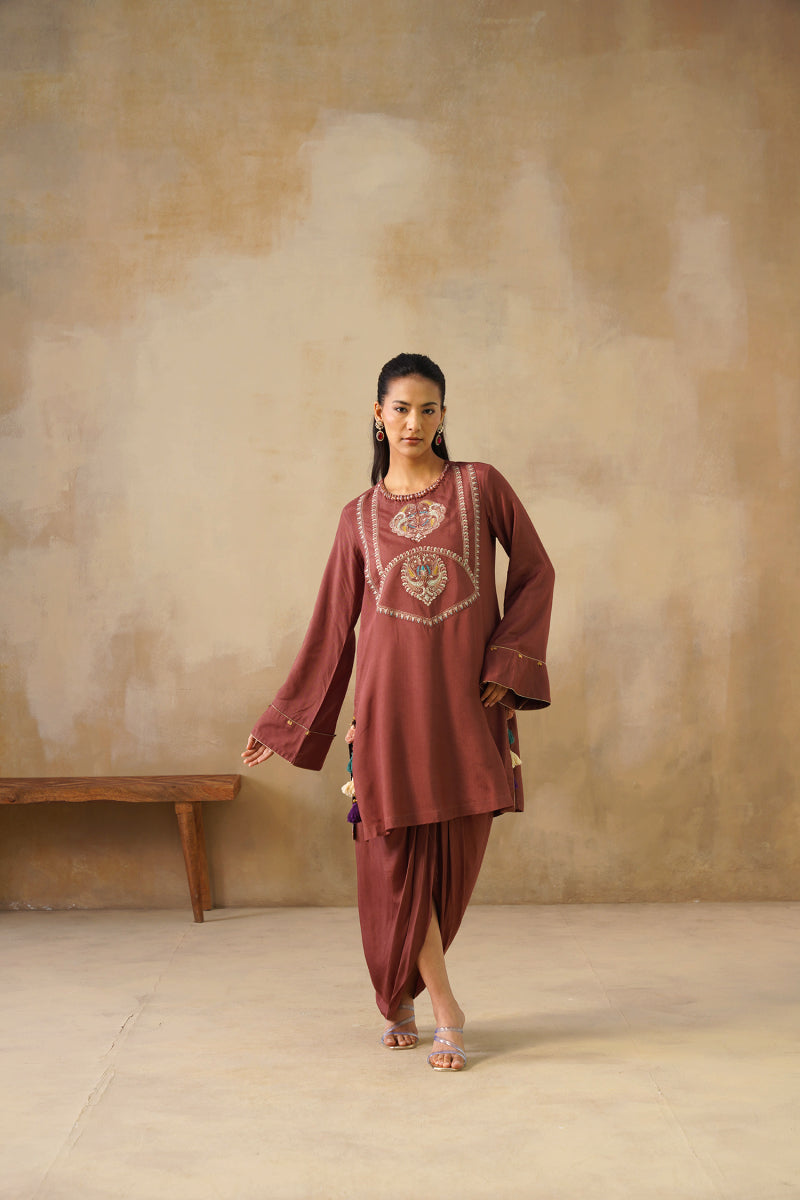 Noor Brown Drape Skirt Set