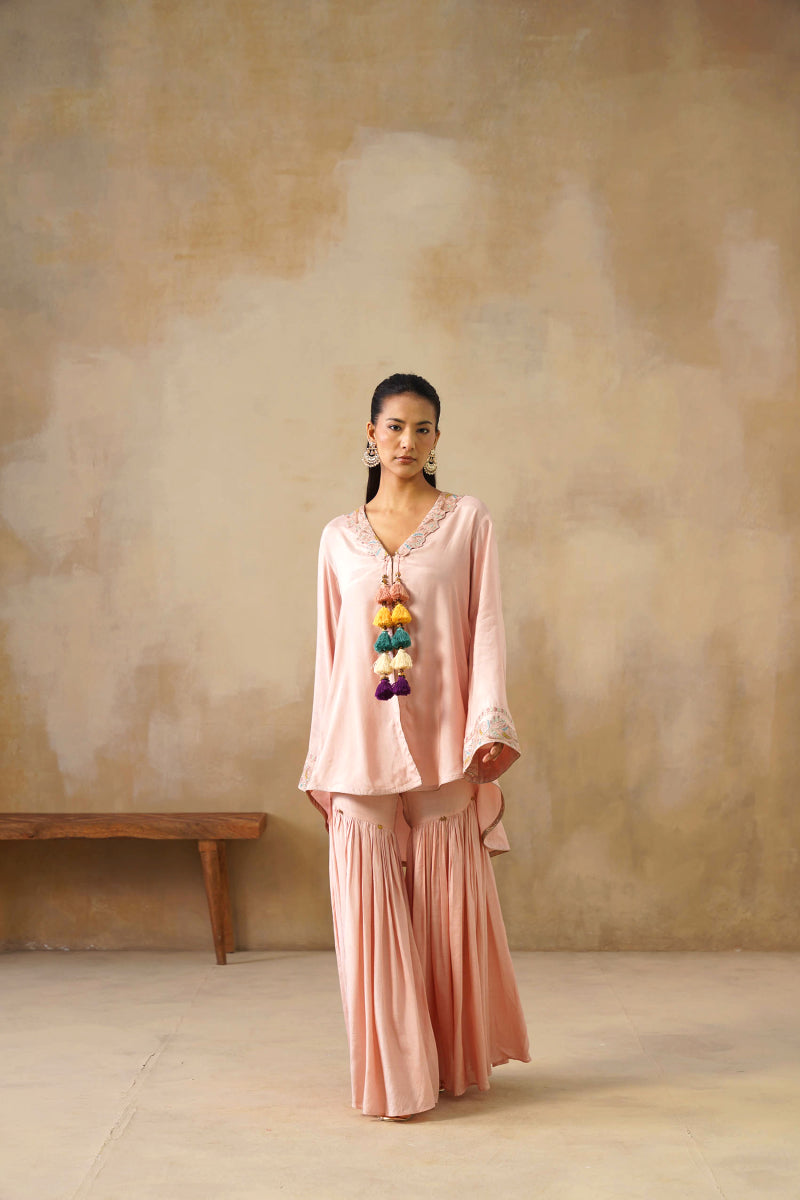 Noor Pink Coat Set With Garara