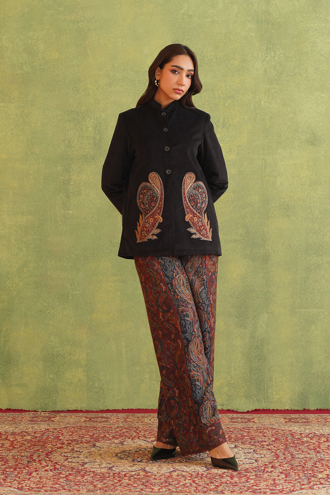 Beautiful Black Corduroy Patchwork Top For Women-Inching India